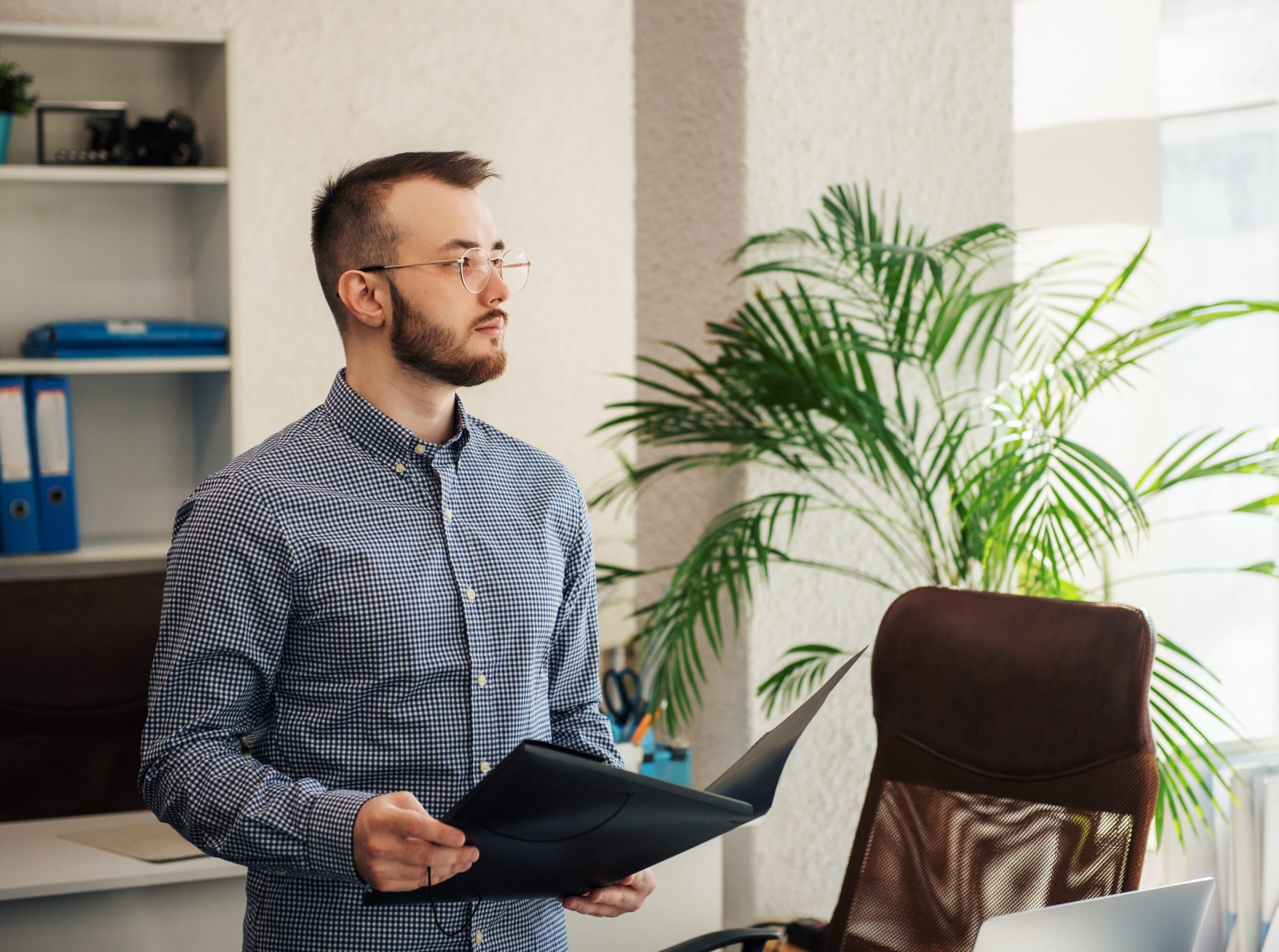 Beginner sales rep practicing and building up his confidence