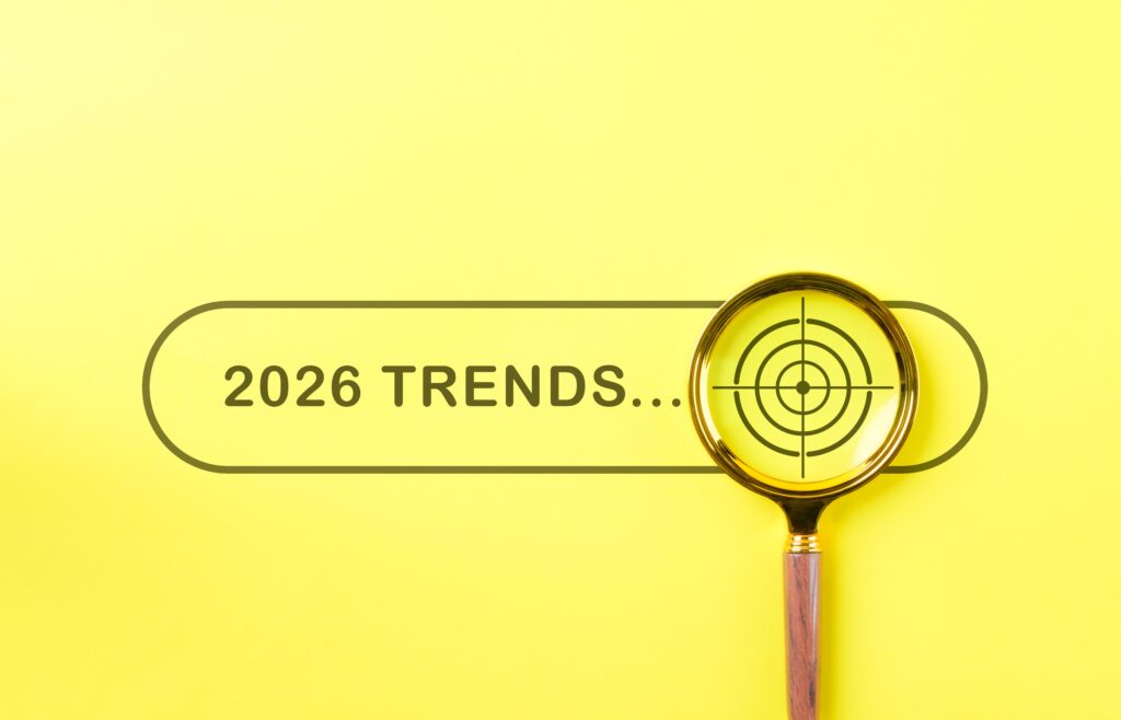 2026 trends graphic with a magnifying glass