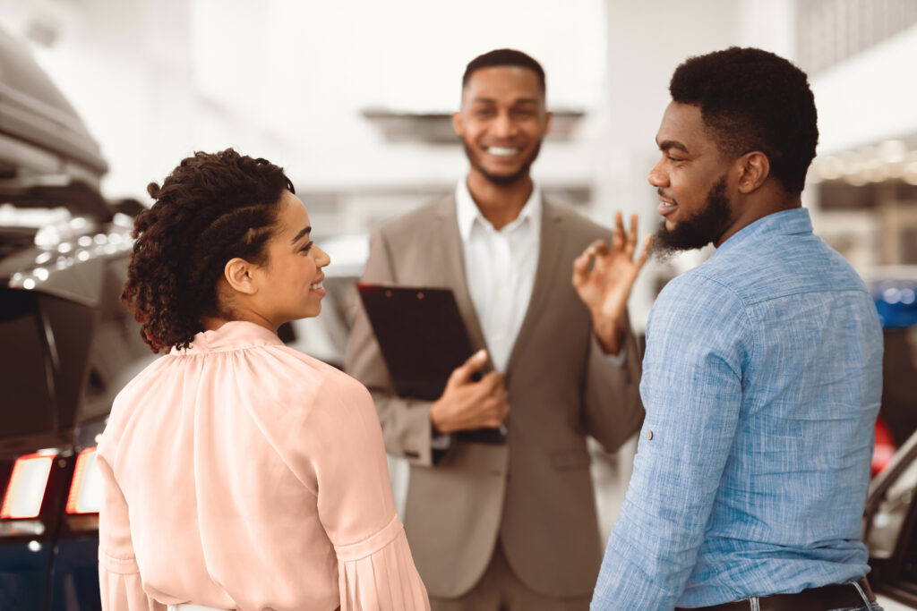 A sales rep with customers